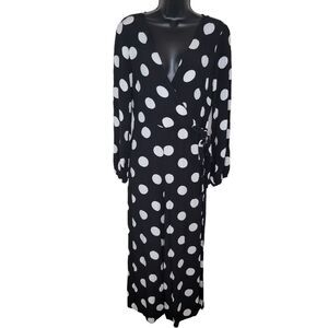 ASOS DESIGN wrap tie jumpsuit mono polka dot dots size 6